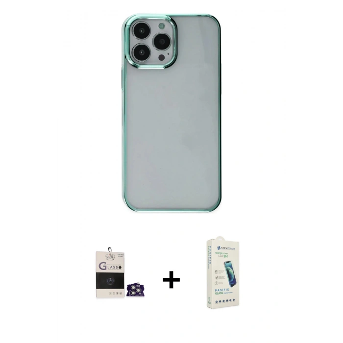 MARSİLYAN™- iPhone 14 Pro Max Kılıf Doruk Doku Prime - Şeffaf Pasifik Cam Ekran Koruyucu + Bilvis Titan Kamera Lens - GS