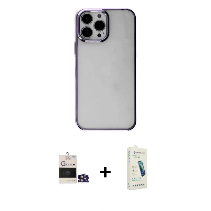 MARSİLYAN™- iPhone 14 Pro Max Kılıf Doruk Doku Prime - Şeffaf Pasifik Cam Ekran Koruyucu + Bilvis Titan Kamera Lens - GS