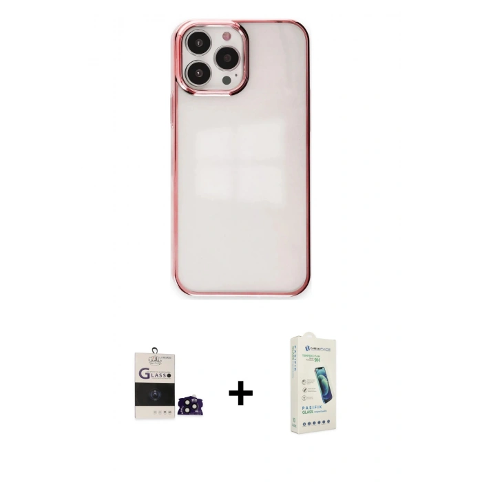 MARSİLYAN™- iPhone 14 Pro Max Kılıf Doruk Doku Prime - Şeffaf Pasifik Cam Ekran Koruyucu + Bilvis Titan Kamera Lens - SH