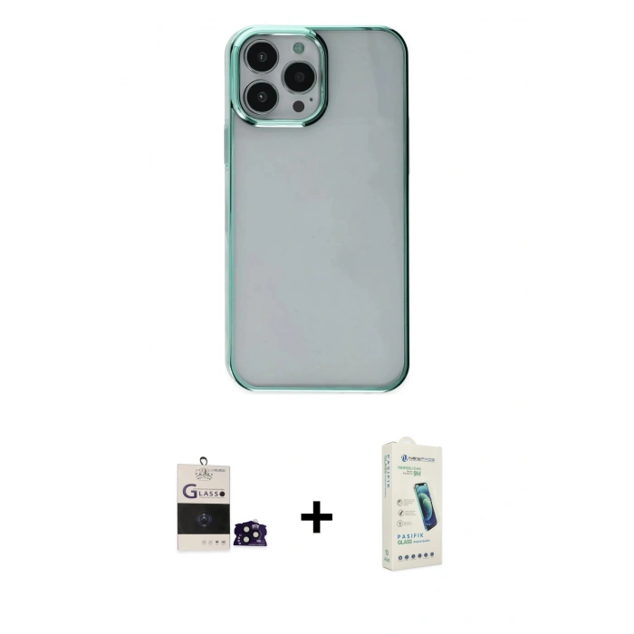 MARSİLYAN™- iPhone 14 Pro Max Kılıf Doruk Doku Prime - Şeffaf Pasifik Cam Ekran Koruyucu + Bilvis Titan Kamera Lens - SH