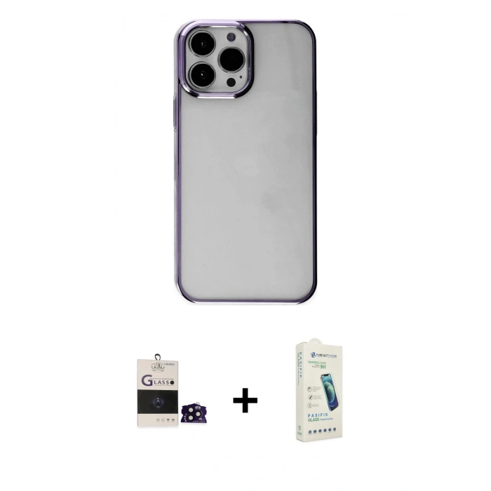 MARSİLYAN™- iPhone 14 Pro Max Kılıf Doruk Doku Prime - Şeffaf Pasifik Cam Ekran Koruyucu + Bilvis Titan Kamera Lens - SH