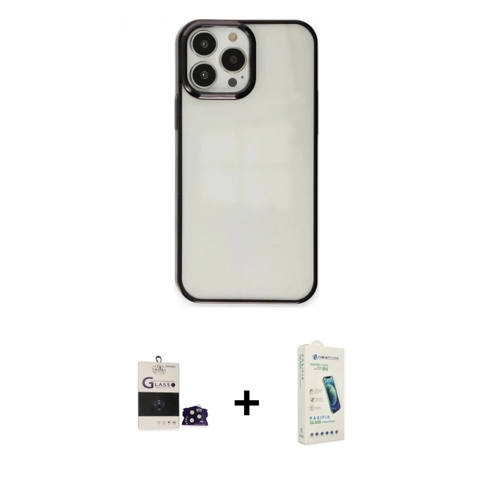 MARSİLYAN™- iPhone 14 Pro Max Kılıf Doruk Doku Prime - Şeffaf Pasifik Cam Ekran Koruyucu + Bilvis Titan Kamera Lens - SH