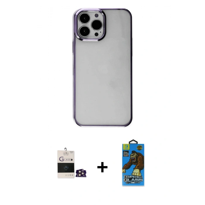 MARSİLYAN™- iPhone 14 Pro Max Kılıf Doruk Doku Prime - Siyah 18D Cam Ekran Koruyucu + Bilvis Titan Kamera Lens - GD