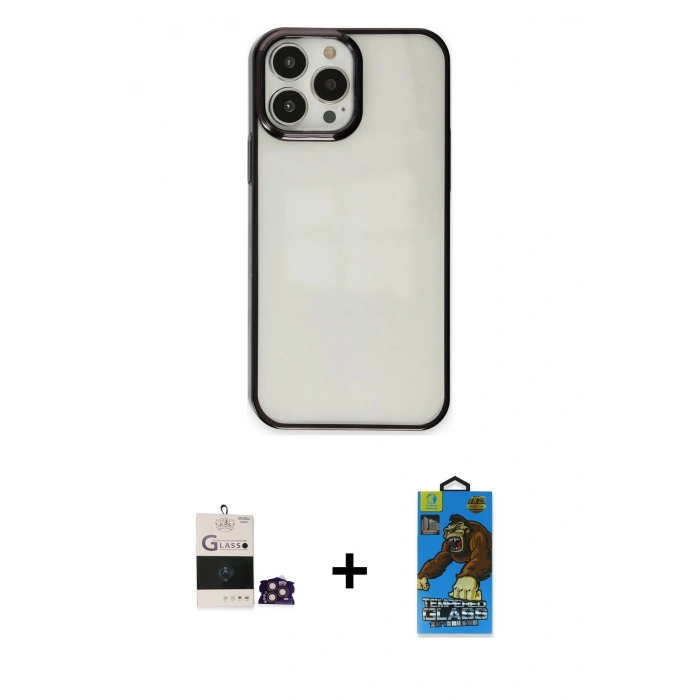 MARSİLYAN™- iPhone 14 Pro Max Kılıf Doruk Doku Prime - Siyah 18D Cam Ekran Koruyucu + Bilvis Titan Kamera Lens - GD