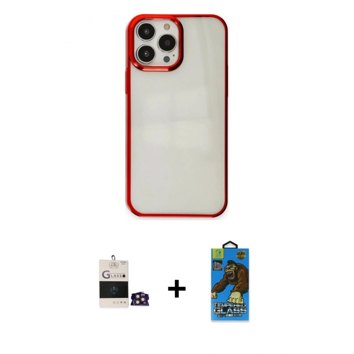 MARSİLYAN™- iPhone 14 Pro Max Kılıf Doruk Doku Prime - Siyah 18D Cam Ekran Koruyucu + Bilvis Titan Kamera Lens - GD