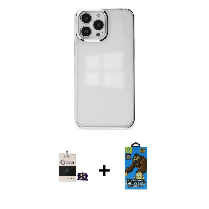 MARSİLYAN™- iPhone 14 Pro Max Kılıf Doruk Doku Prime - Siyah 18D Cam Ekran Koruyucu + Bilvis Titan Kamera Lens - GD