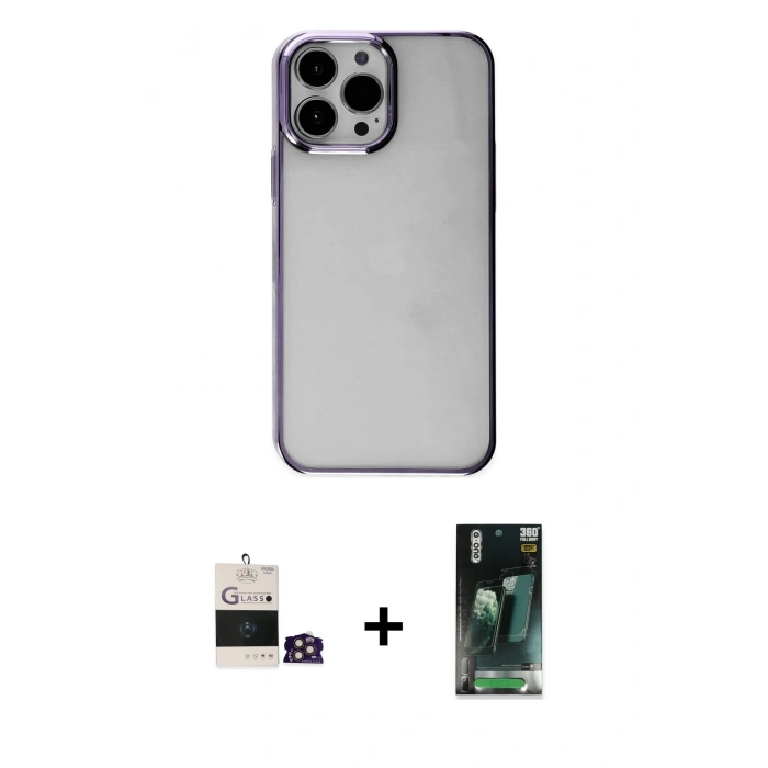 MARSİLYAN™- iPhone 14 Pro Max Kılıf Doruk Doku Prime - Siyah 360 Mat Full Body Arka Koruyucu + Bilvis Titan Kamera Lens - GD