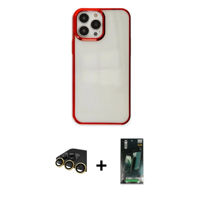 MARSİLYAN™- iPhone 14 Pro Max Kılıf Doruk Doku Prime - Siyah 360 Mat Full Body Arka Koruyucu + Raze Metal Kamera Lens - GD