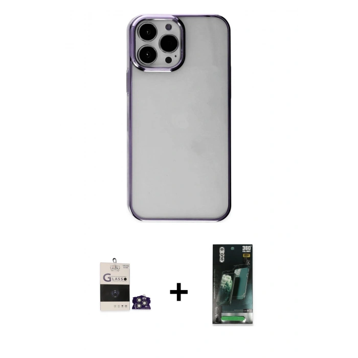 MARSİLYAN™- iPhone 14 Pro Max Kılıf Doruk Doku Prime - Siyah 360 Mat Full Body Arka Koruyucu + Bilvis Titan Kamera Lens - GS