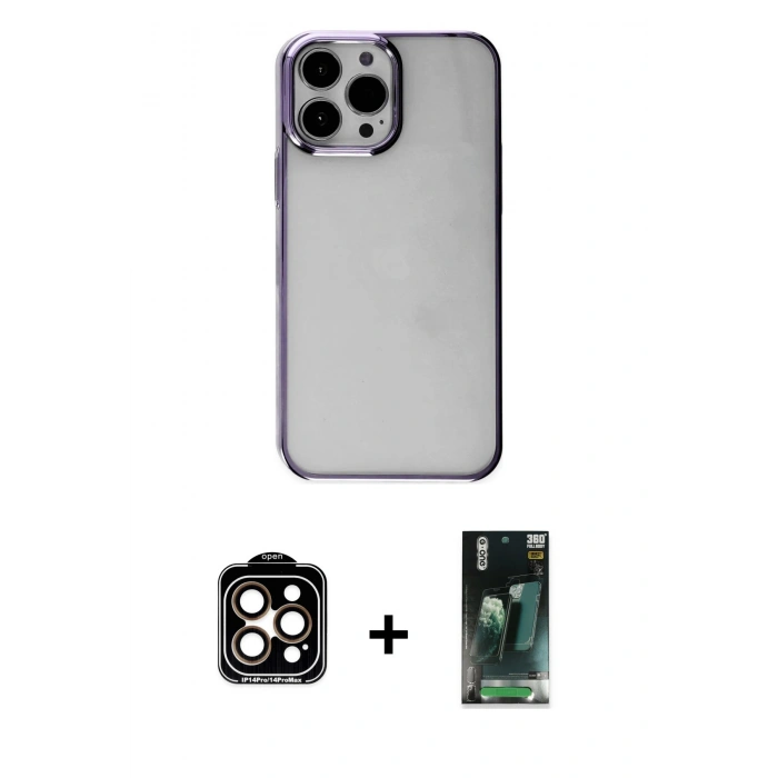 MARSİLYAN™- iPhone 14 Pro Max Kılıf Doruk Doku Prime - Siyah 360 Mat Full Body Arka Koruyucu + PVD Metal Kamera Lens - TU