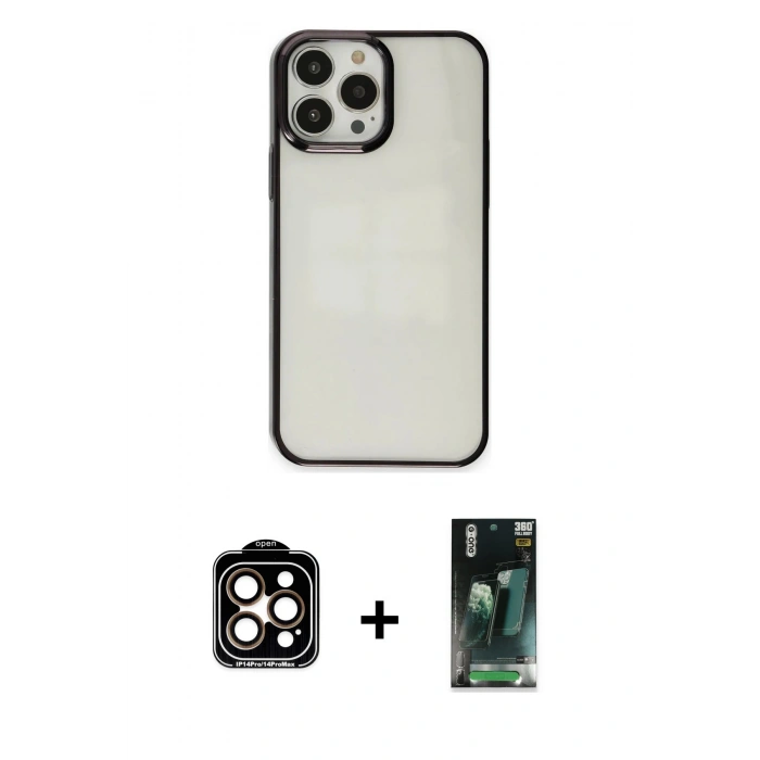MARSİLYAN™- iPhone 14 Pro Max Kılıf Doruk Doku Prime - Siyah 360 Mat Full Body Arka Koruyucu + PVD Metal Kamera Lens - TU