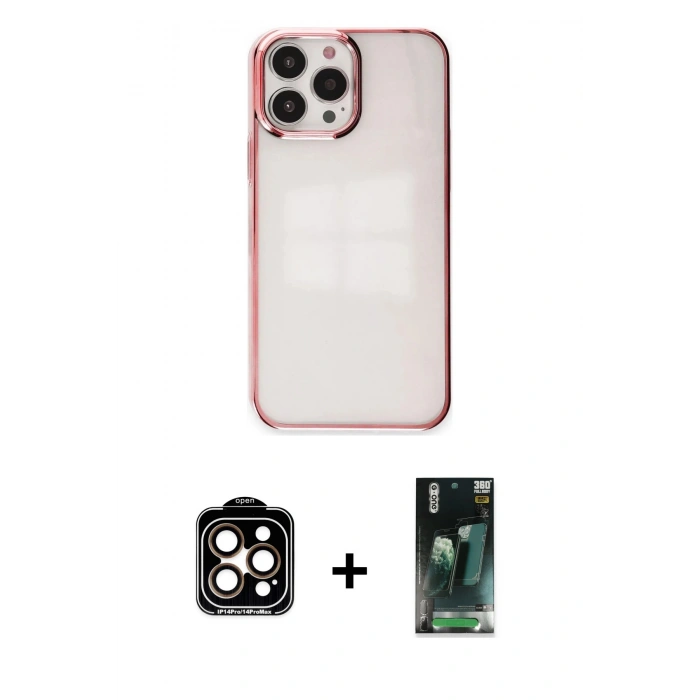 MARSİLYAN™- iPhone 14 Pro Max Kılıf Doruk Doku Prime - Siyah 360 Mat Full Body Arka Koruyucu + PVD Metal Kamera Lens - TU
