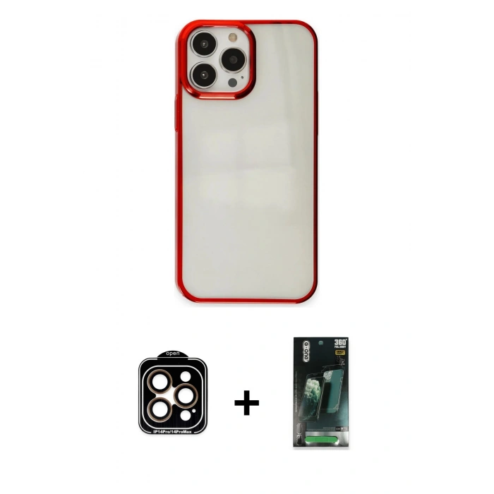 MARSİLYAN™- iPhone 14 Pro Max Kılıf Doruk Doku Prime - Siyah 360 Mat Full Body Arka Koruyucu + PVD Metal Kamera Lens - TU