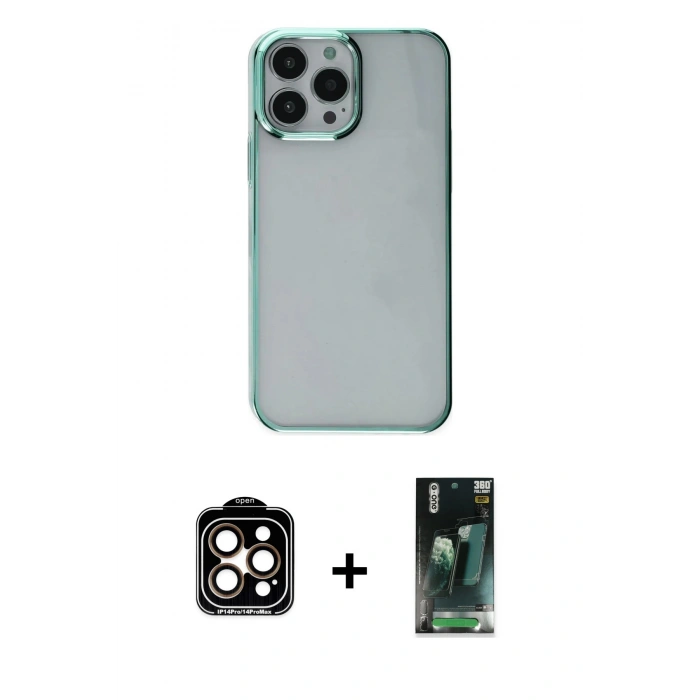 MARSİLYAN™- iPhone 14 Pro Max Kılıf Doruk Doku Prime - Siyah 360 Mat Full Body Arka Koruyucu + PVD Metal Kamera Lens - TU