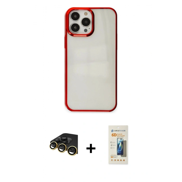MARSİLYAN™- iPhone 14 Pro Max Kılıf Doruk Doku Prime - Siyah 6D Mat Seramik Hayalet Nano Ekran Koruyucu + Raze Metal Kamera Lens - GD
