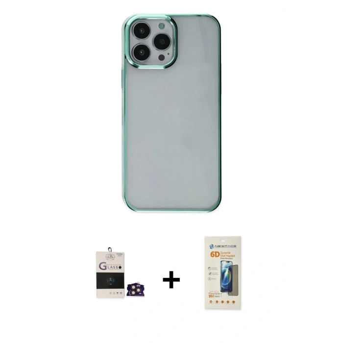 MARSİLYAN™- iPhone 14 Pro Max Kılıf Doruk Doku Prime - Siyah 6D Mat Seramik Hayalet Nano Ekran Koruyucu + Bilvis Titan Kamera Lens - GD