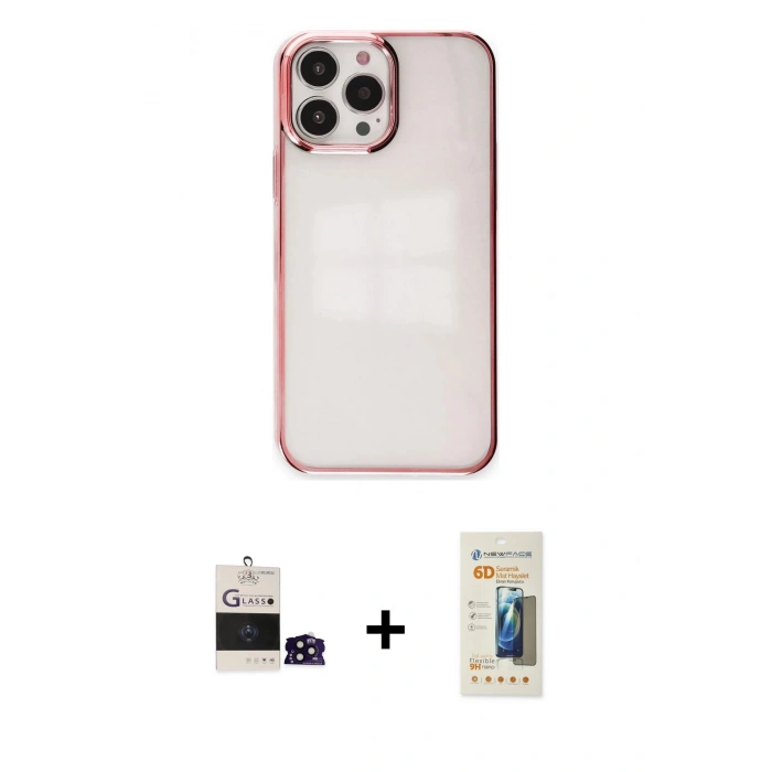 MARSİLYAN™- iPhone 14 Pro Max Kılıf Doruk Doku Prime - Siyah 6D Mat Seramik Hayalet Nano Ekran Koruyucu + Bilvis Titan Kamera Lens - SH