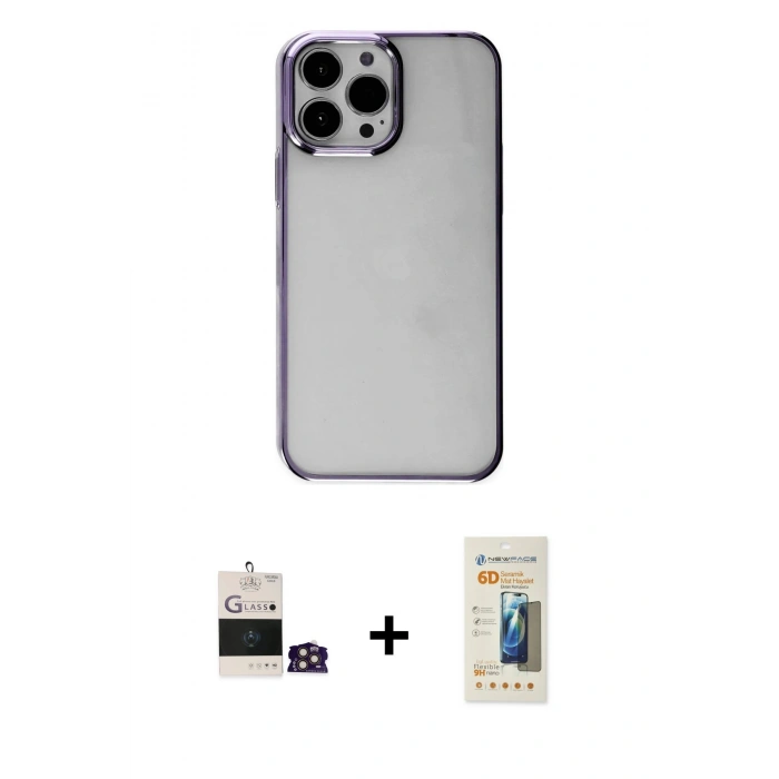 MARSİLYAN™- iPhone 14 Pro Max Kılıf Doruk Doku Prime - Siyah 6D Mat Seramik Hayalet Nano Ekran Koruyucu + Bilvis Titan Kamera Lens - GD