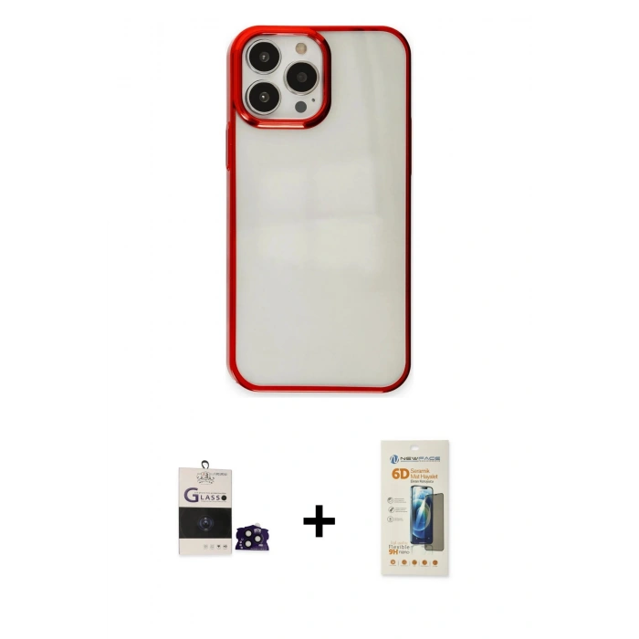 MARSİLYAN™- iPhone 14 Pro Max Kılıf Doruk Doku Prime - Siyah 6D Mat Seramik Hayalet Nano Ekran Koruyucu + Bilvis Titan Kamera Lens - SH