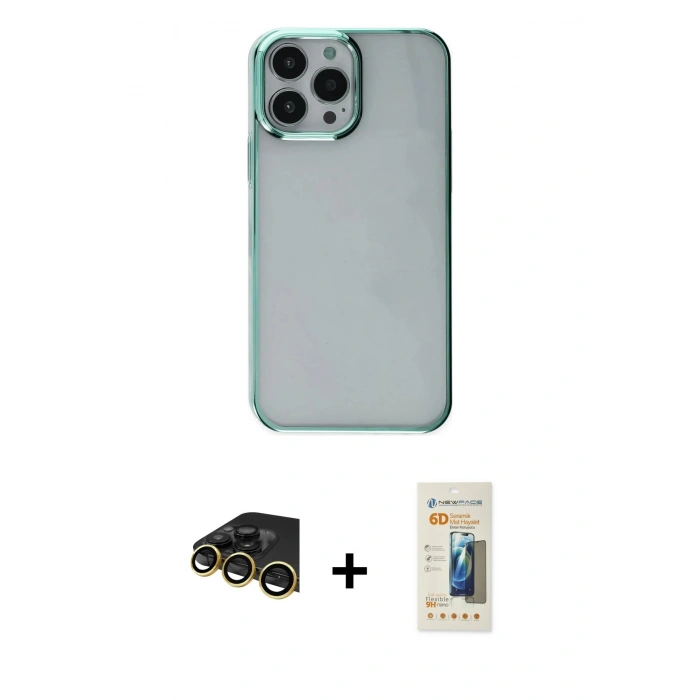 MARSİLYAN™- iPhone 14 Pro Max Kılıf Doruk Doku Prime - Siyah 6D Mat Seramik Hayalet Nano Ekran Koruyucu + Raze Metal Kamera Lens - GD