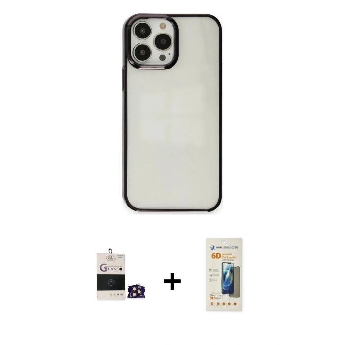 MARSİLYAN™- iPhone 14 Pro Max Kılıf Doruk Doku Prime - Siyah 6D Mat Seramik Hayalet Nano Ekran Koruyucu + Bilvis Titan Kamera Lens - GD
