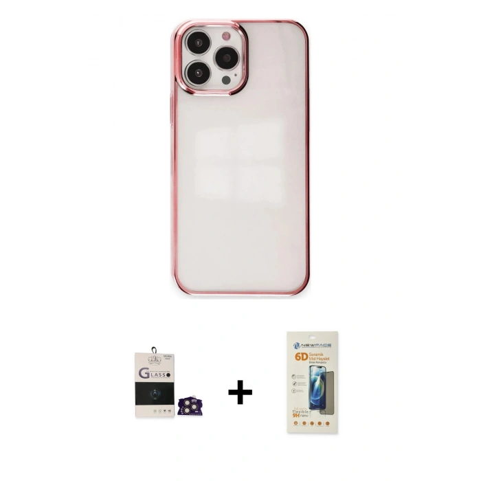 MARSİLYAN™- iPhone 14 Pro Max Kılıf Doruk Doku Prime - Siyah 6D Mat Seramik Hayalet Nano Ekran Koruyucu + Bilvis Titan Kamera Lens - GD