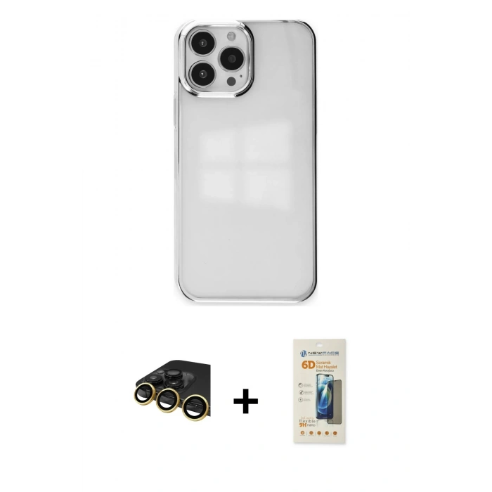 MARSİLYAN™- iPhone 14 Pro Max Kılıf Doruk Doku Prime - Siyah 6D Mat Seramik Hayalet Nano Ekran Koruyucu + Raze Metal Kamera Lens - GD
