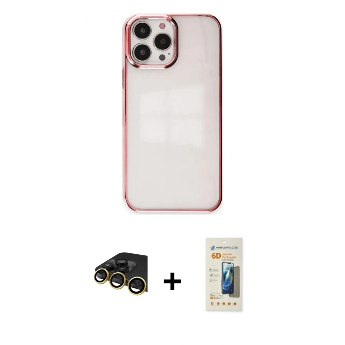 MARSİLYAN™- iPhone 14 Pro Max Kılıf Doruk Doku Prime - Siyah 6D Mat Seramik Hayalet Nano Ekran Koruyucu + Raze Metal Kamera Lens - GD