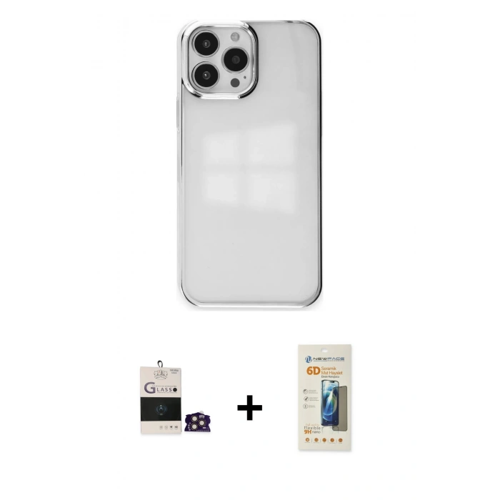 MARSİLYAN™- iPhone 14 Pro Max Kılıf Doruk Doku Prime - Siyah 6D Mat Seramik Hayalet Nano Ekran Koruyucu + Bilvis Titan Kamera Lens - GD