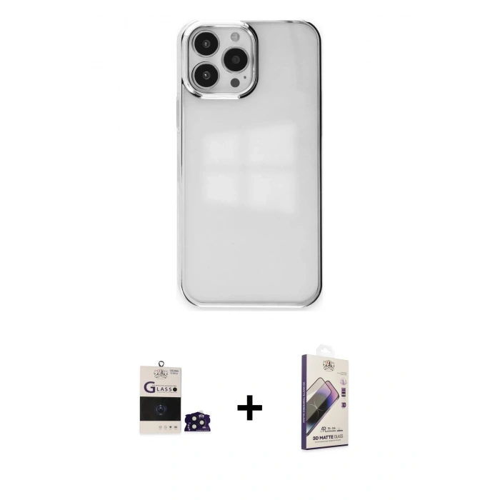 MARSİLYAN™- iPhone 14 Pro Max Kılıf Doruk Doku Prime - Siyah Bilvis 3D Mat Cam Ekran Koruyucu + Bilvis Titan Kamera Lens - DNMR