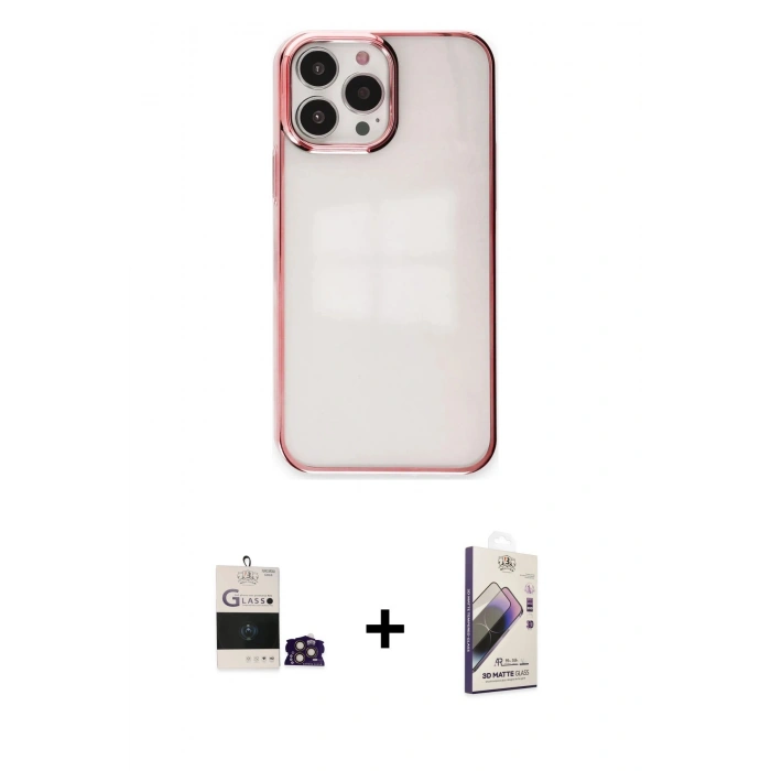 MARSİLYAN™- iPhone 14 Pro Max Kılıf Doruk Doku Prime - Siyah Bilvis 3D Mat Cam Ekran Koruyucu + Bilvis Titan Kamera Lens - GD