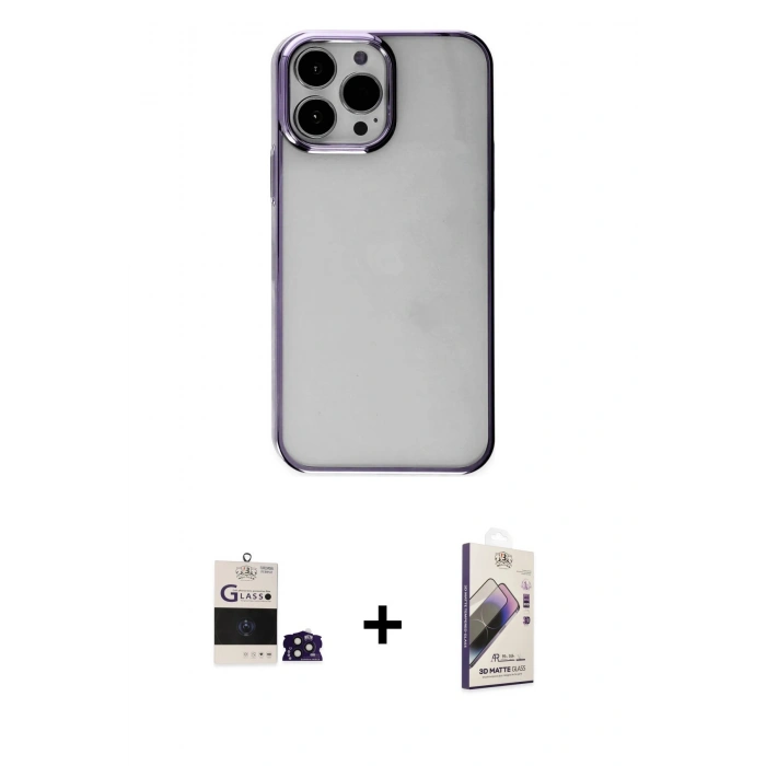 MARSİLYAN™- iPhone 14 Pro Max Kılıf Doruk Doku Prime - Siyah Bilvis 3D Mat Cam Ekran Koruyucu + Bilvis Titan Kamera Lens - DNMR