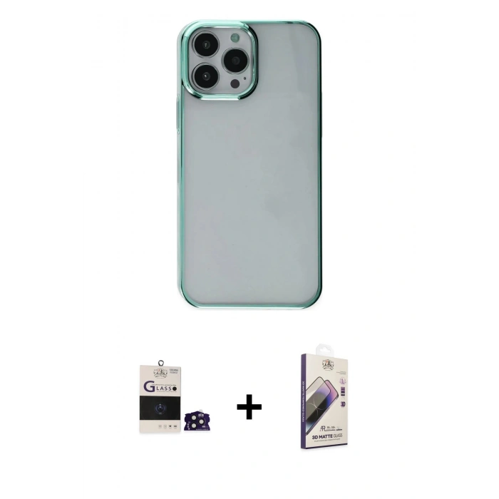 MARSİLYAN™- iPhone 14 Pro Max Kılıf Doruk Doku Prime - Siyah Bilvis 3D Mat Cam Ekran Koruyucu + Bilvis Titan Kamera Lens - DNMR