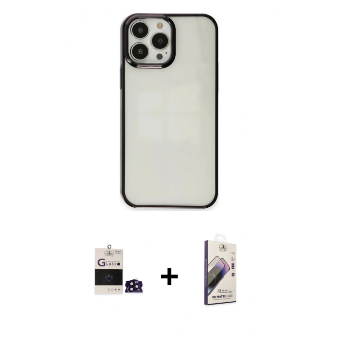 MARSİLYAN™- iPhone 14 Pro Max Kılıf Doruk Doku Prime - Siyah Bilvis 3D Mat Cam Ekran Koruyucu + Bilvis Titan Kamera Lens - DNMR
