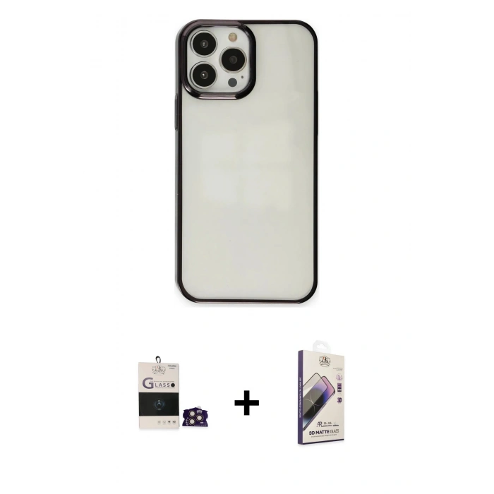 MARSİLYAN™- iPhone 14 Pro Max Kılıf Doruk Doku Prime - Siyah Bilvis 3D Mat Cam Ekran Koruyucu + Bilvis Titan Kamera Lens - GD