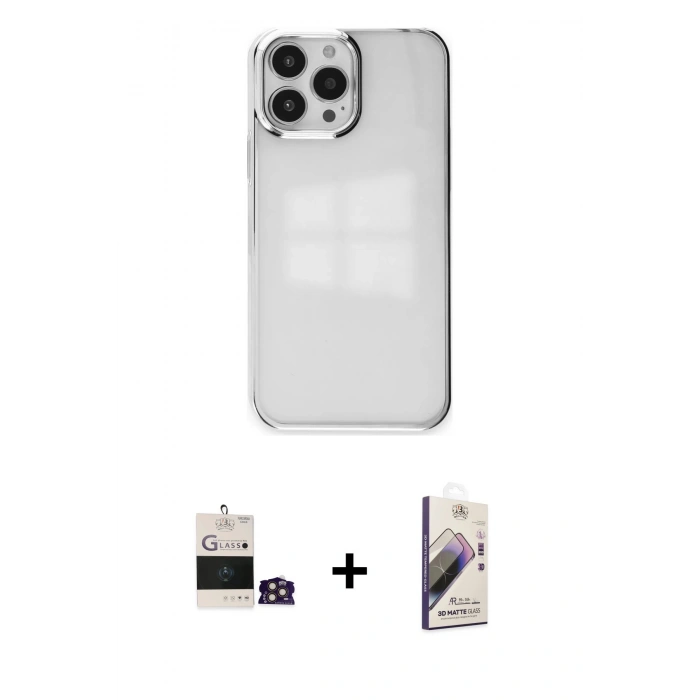 MARSİLYAN™- iPhone 14 Pro Max Kılıf Doruk Doku Prime - Siyah Bilvis 3D Mat Cam Ekran Koruyucu + Bilvis Titan Kamera Lens - GD