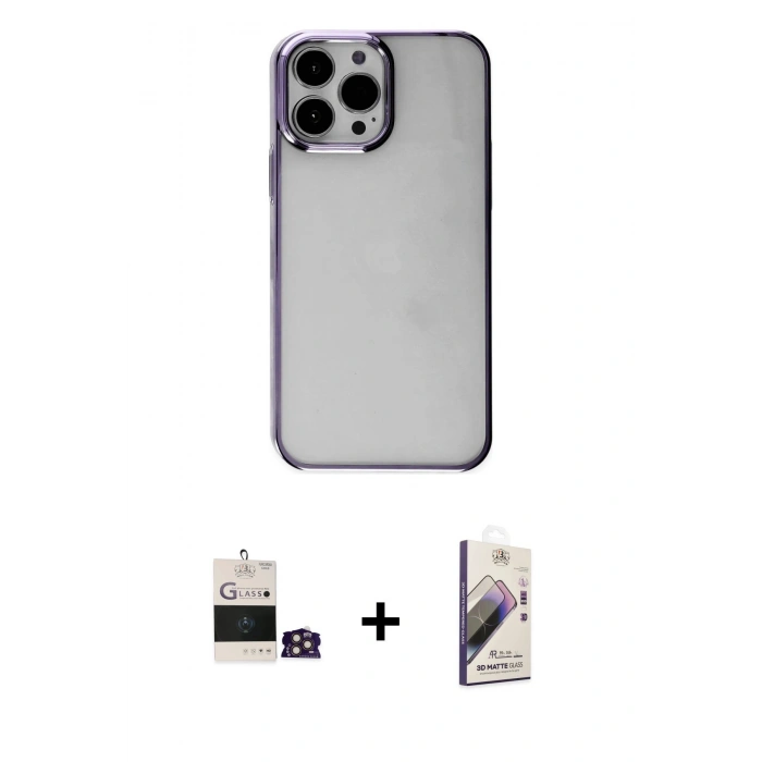MARSİLYAN™- iPhone 14 Pro Max Kılıf Doruk Doku Prime - Siyah Bilvis 3D Mat Cam Ekran Koruyucu + Bilvis Titan Kamera Lens - GD