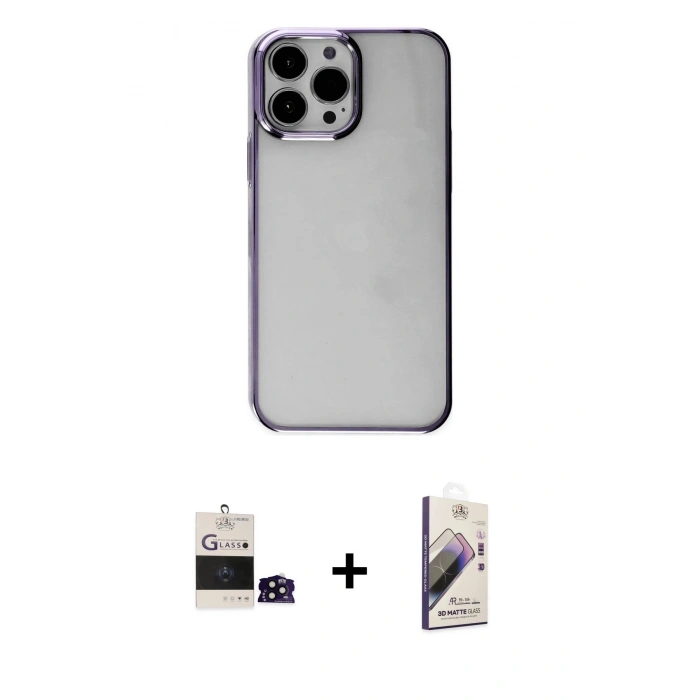 MARSİLYAN™- iPhone 14 Pro Max Kılıf Doruk Doku Prime - Siyah Bilvis 3D Mat Cam Ekran Koruyucu + Bilvis Titan Kamera Lens - SH