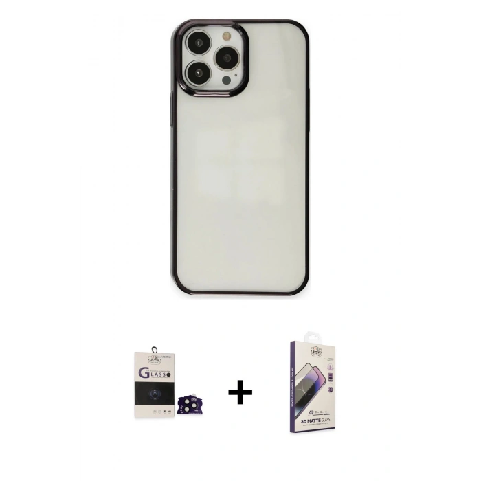 MARSİLYAN™- iPhone 14 Pro Max Kılıf Doruk Doku Prime - Siyah Bilvis 3D Mat Cam Ekran Koruyucu + Bilvis Titan Kamera Lens - SH