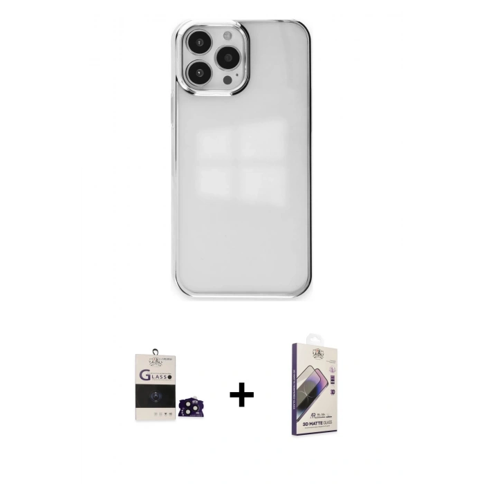 MARSİLYAN™- iPhone 14 Pro Max Kılıf Doruk Doku Prime - Siyah Bilvis 3D Mat Cam Ekran Koruyucu + Bilvis Titan Kamera Lens - SH