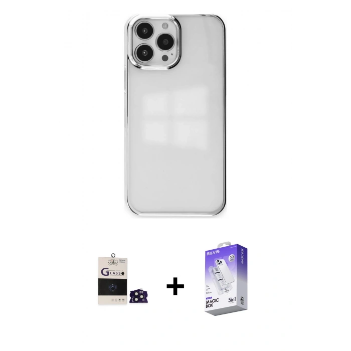 MARSİLYAN™- iPhone 14 Pro Max Kılıf Doruk Doku Prime - Siyah Bilvis 5in1 3D Magic Cam Ekran Koruyucu + Derin Mor Bilvis Titan Kamera Lens