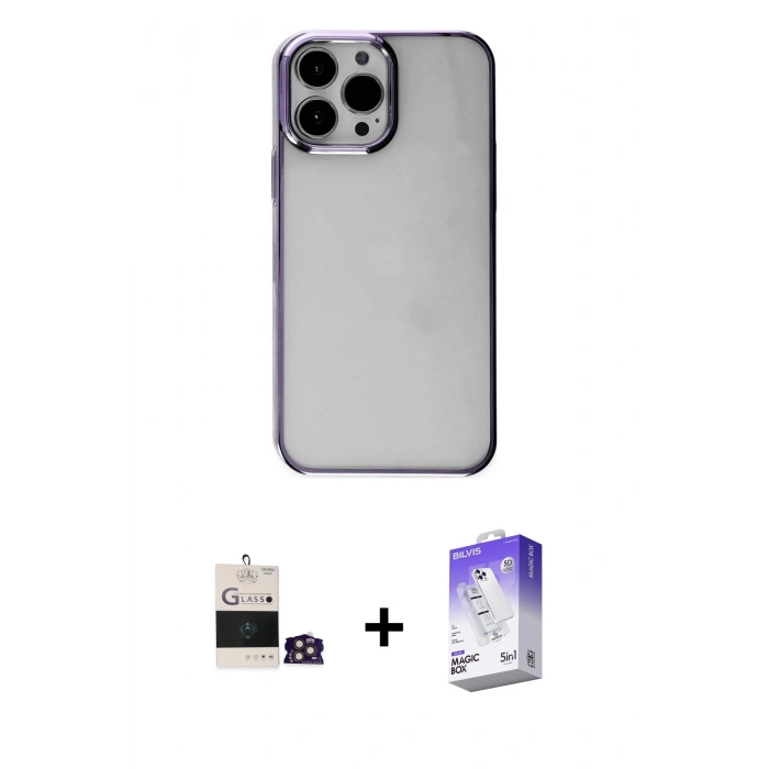 MARSİLYAN™- iPhone 14 Pro Max Kılıf Doruk Doku Prime - Siyah Bilvis 5in1 3D Magic Cam Ekran Koruyucu + Gold Bilvis Titan Kamera Lens