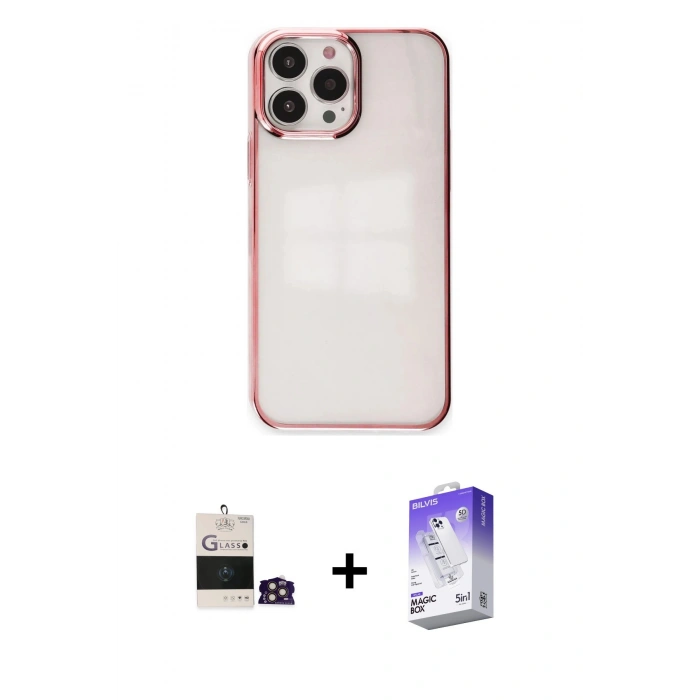 MARSİLYAN™- iPhone 14 Pro Max Kılıf Doruk Doku Prime - Siyah Bilvis 5in1 3D Magic Cam Ekran Koruyucu + Gold Bilvis Titan Kamera Lens