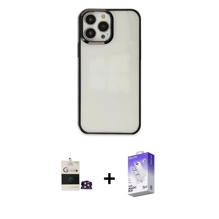MARSİLYAN™- iPhone 14 Pro Max Kılıf Doruk Doku Prime - Siyah Bilvis 5in1 3D Magic Cam Ekran Koruyucu + Gold Bilvis Titan Kamera Lens