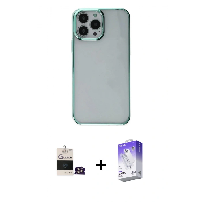 MARSİLYAN™- iPhone 14 Pro Max Kılıf Doruk Doku Prime - Siyah Bilvis 5in1 3D Magic Cam Ekran Koruyucu + Gold Bilvis Titan Kamera Lens