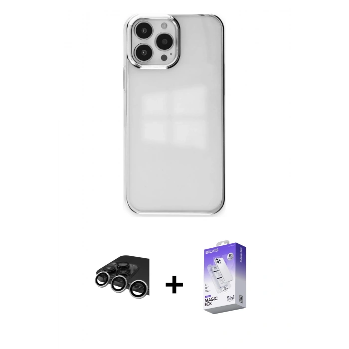 MARSİLYAN™- iPhone 14 Pro Max Kılıf Doruk Doku Prime - Siyah Bilvis 5in1 3D Magic Cam Ekran Koruyucu + Raze Metal Kamera Lens - GS