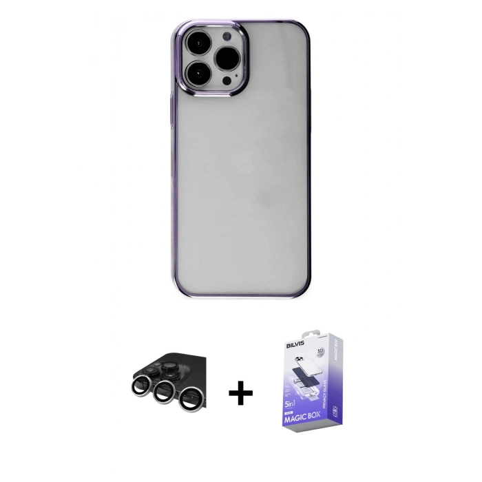MARSİLYAN™- iPhone 14 Pro Max Kılıf Doruk Doku Prime - Siyah Bilvis 5in1 5D Magic Hayalet Cam Ekran Koruyucu + Raze Metal Kamera Lens - GS