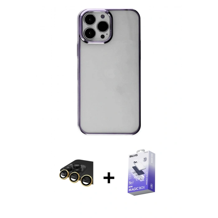 MARSİLYAN™- iPhone 14 Pro Max Kılıf Doruk Doku Prime - Siyah Bilvis 5in1 5D Magic Hayalet Cam Ekran Koruyucu + Raze Metal Kamera Lens - GD