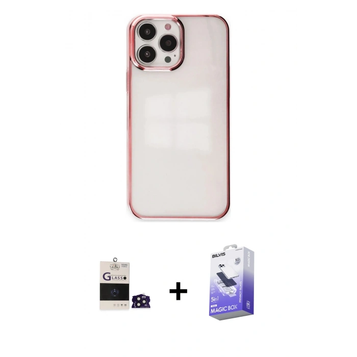 MARSİLYAN™- iPhone 14 Pro Max Kılıf Doruk Doku Prime - Siyah Bilvis 5in1 5D Magic Hayalet Cam Ekran Koruyucu + Bilvis Titan Kamera Lens - DNMR