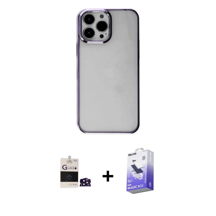 MARSİLYAN™- iPhone 14 Pro Max Kılıf Doruk Doku Prime - Siyah Bilvis 5in1 5D Magic Hayalet Cam Ekran Koruyucu + Bilvis Titan Kamera Lens - DNMR